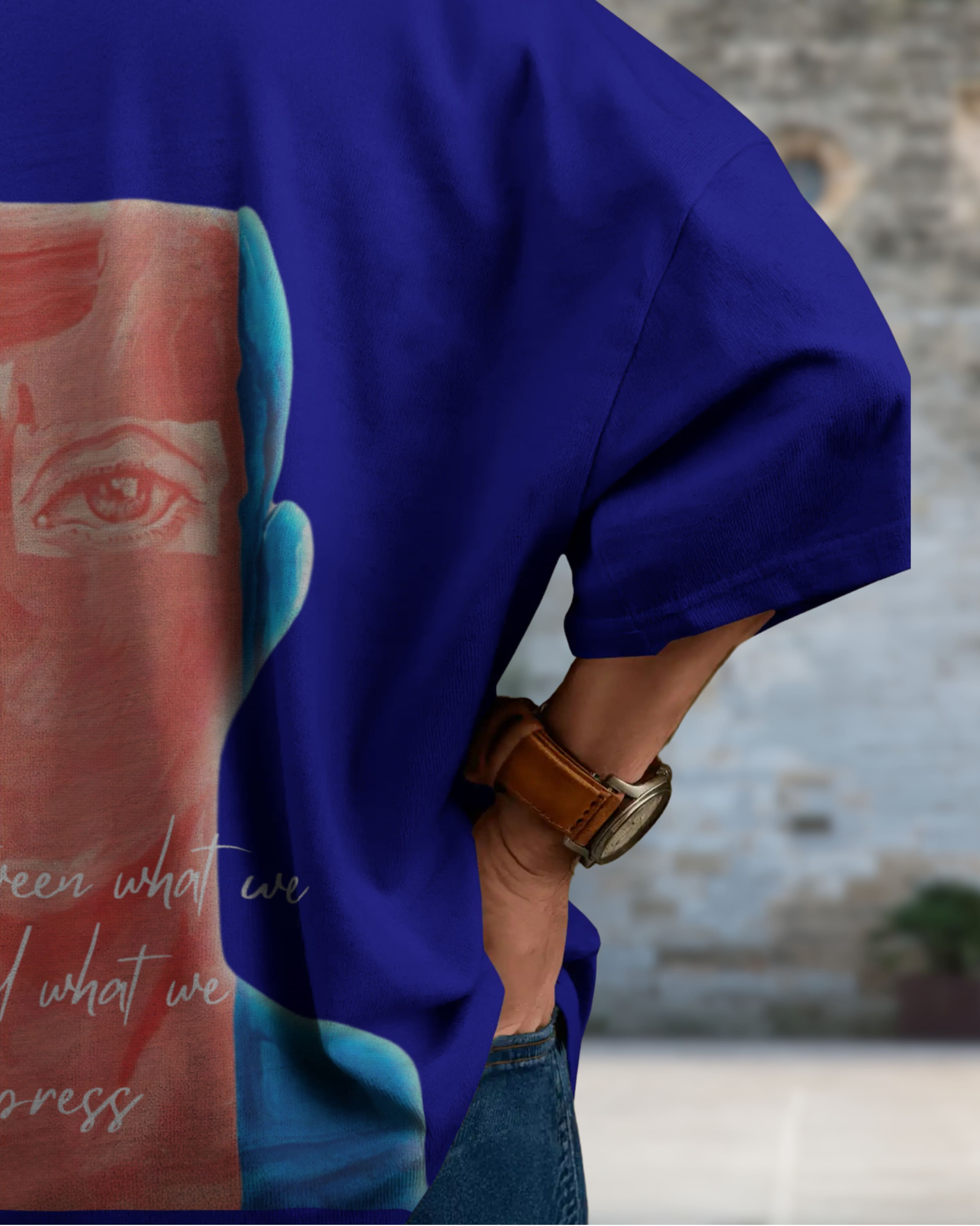 Split Between – Dual Face Oversized Graphic T-Shirt (Royal Blue)