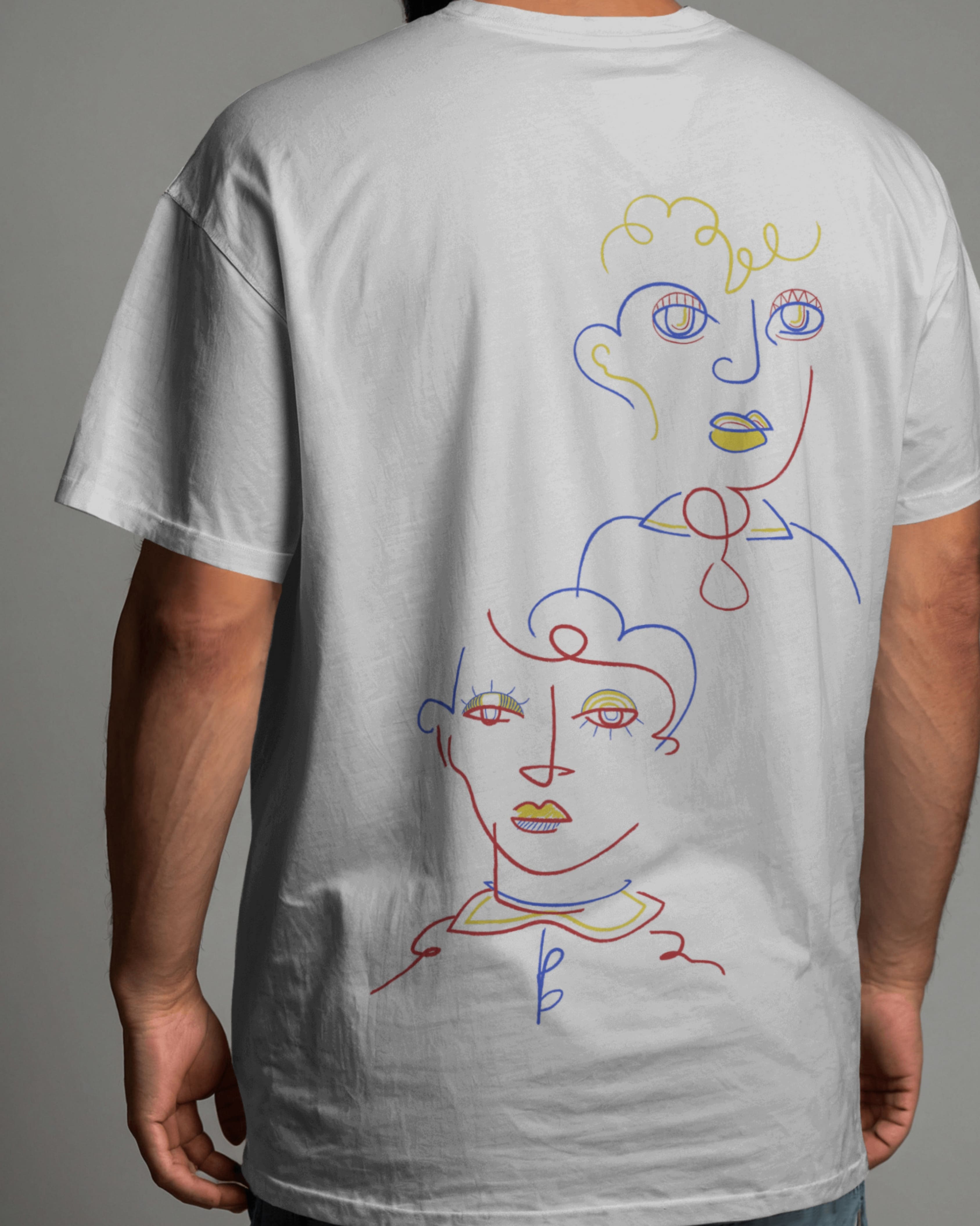 Chaos Dressed in Laughter – Abstract Line Art Oversized White T-Shirt