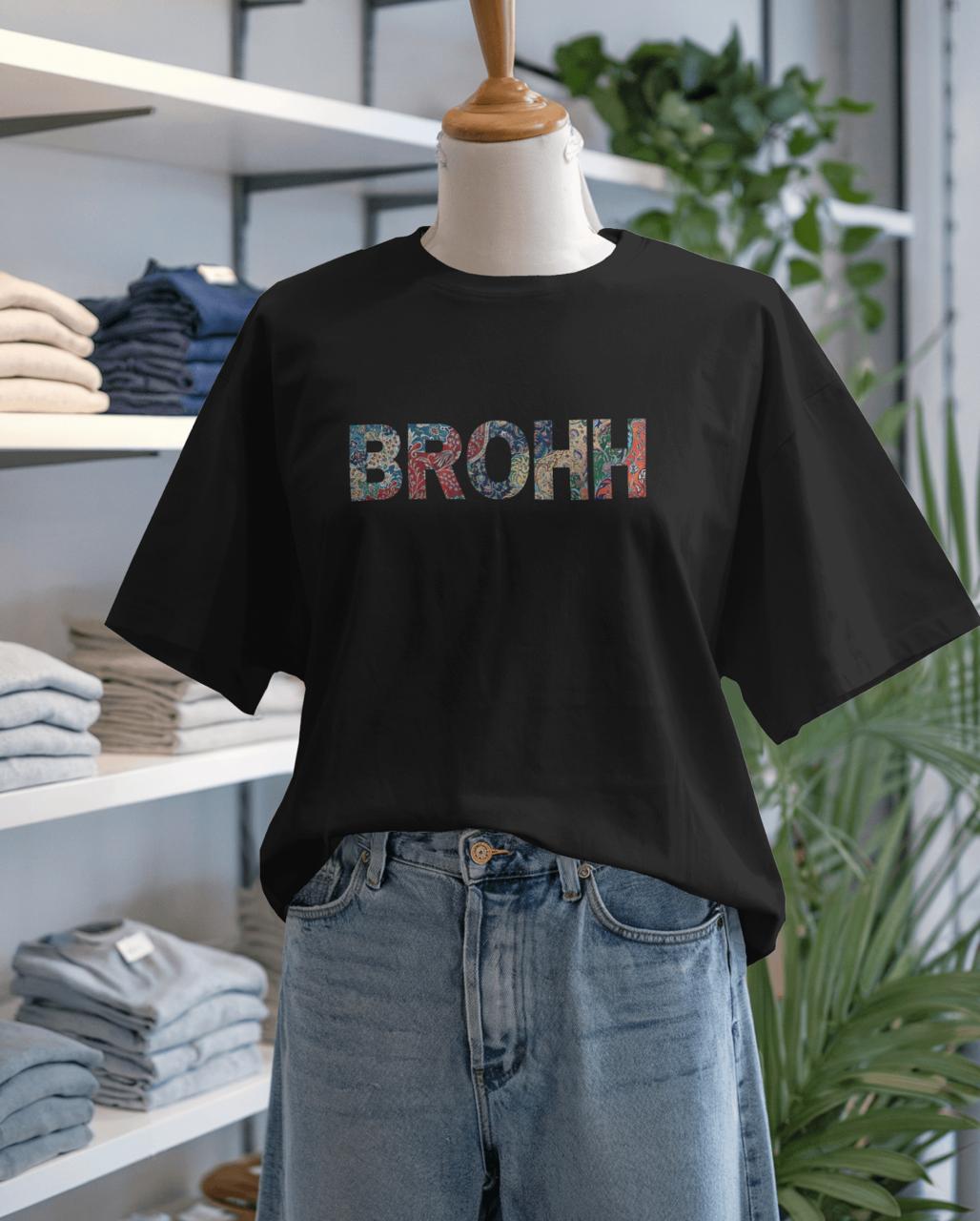 BROHH – Multicolor Print Oversized Black T-Shirt